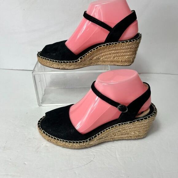 Abeo Sandals Womens Dahlia Spadrilles Wedges Black Size 7 Ankle Strap Buckle - Picture 8 of 13